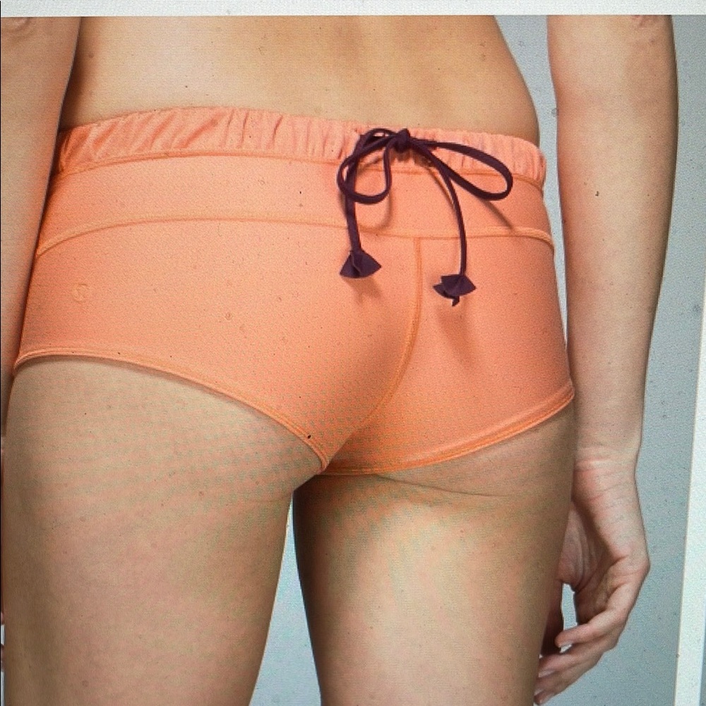 Lululemon surf to sand peach Swim Shorts with Purple Tie